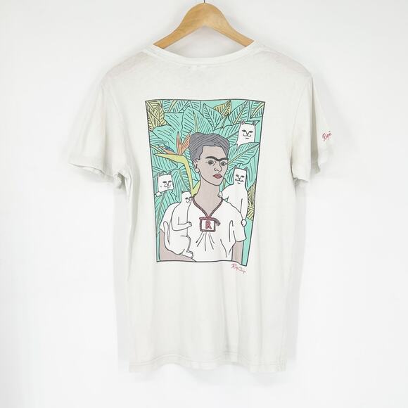 RIPNDIP Frida Kahlo Portrait Graphic Cat T-Shirt White Size Small - Picture 1 of 11